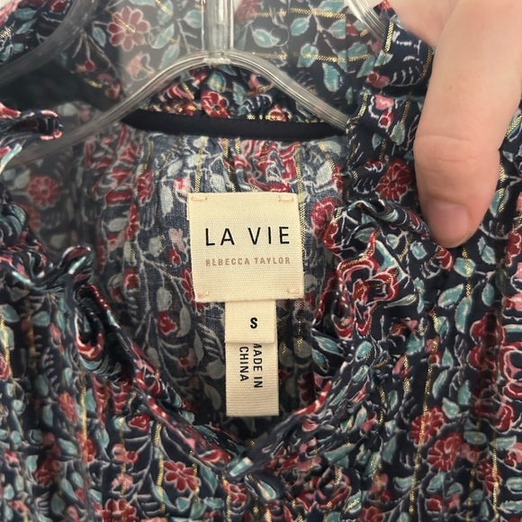 La Vie Rebecca Taylor Lilou Long Sleeve Ruffle Dress In Midnight Navy - Picture 5 of 7